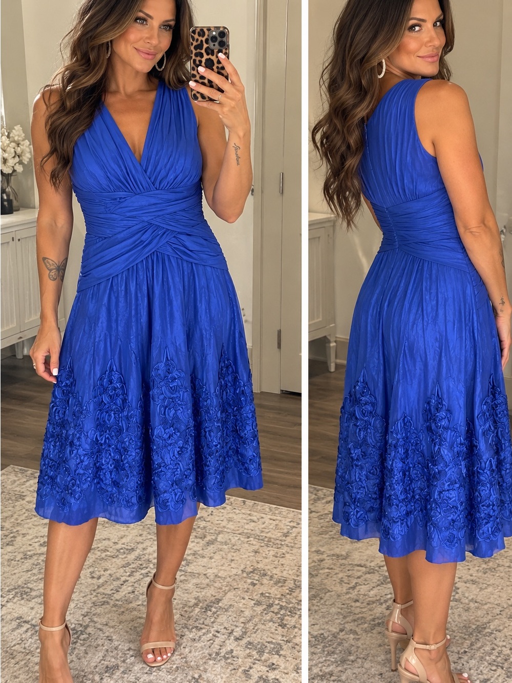 Adrianna Papell Royal Blue Sleeveless V-Neck Cocktail Dress